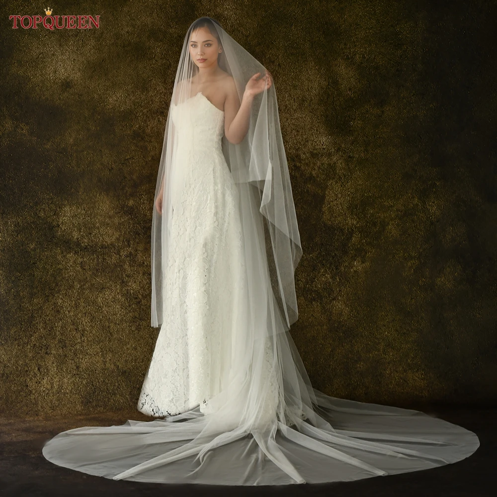 TOPQUEEN V25 Engel geschnittener Hochzeits-Brautschleier, 3 m lang, doppellagig, weiß, cremefarben, elegante Hochzeitsaccessoires, anpassbar – Detail 8