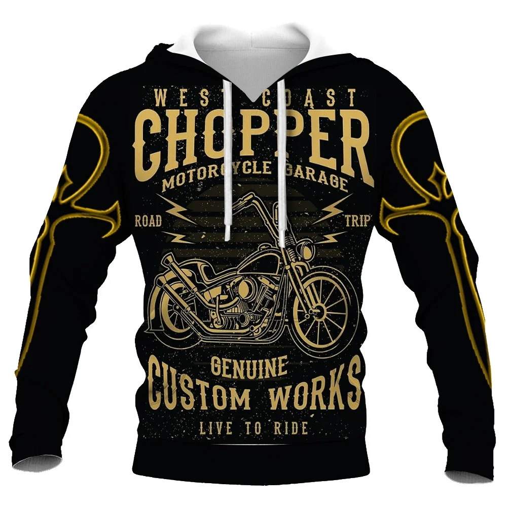 2025 New Autumn  3D printed Men's vogue skull motorcycle hoodie Loose and comfortable hooded sweater Hooded top Size S-5XL