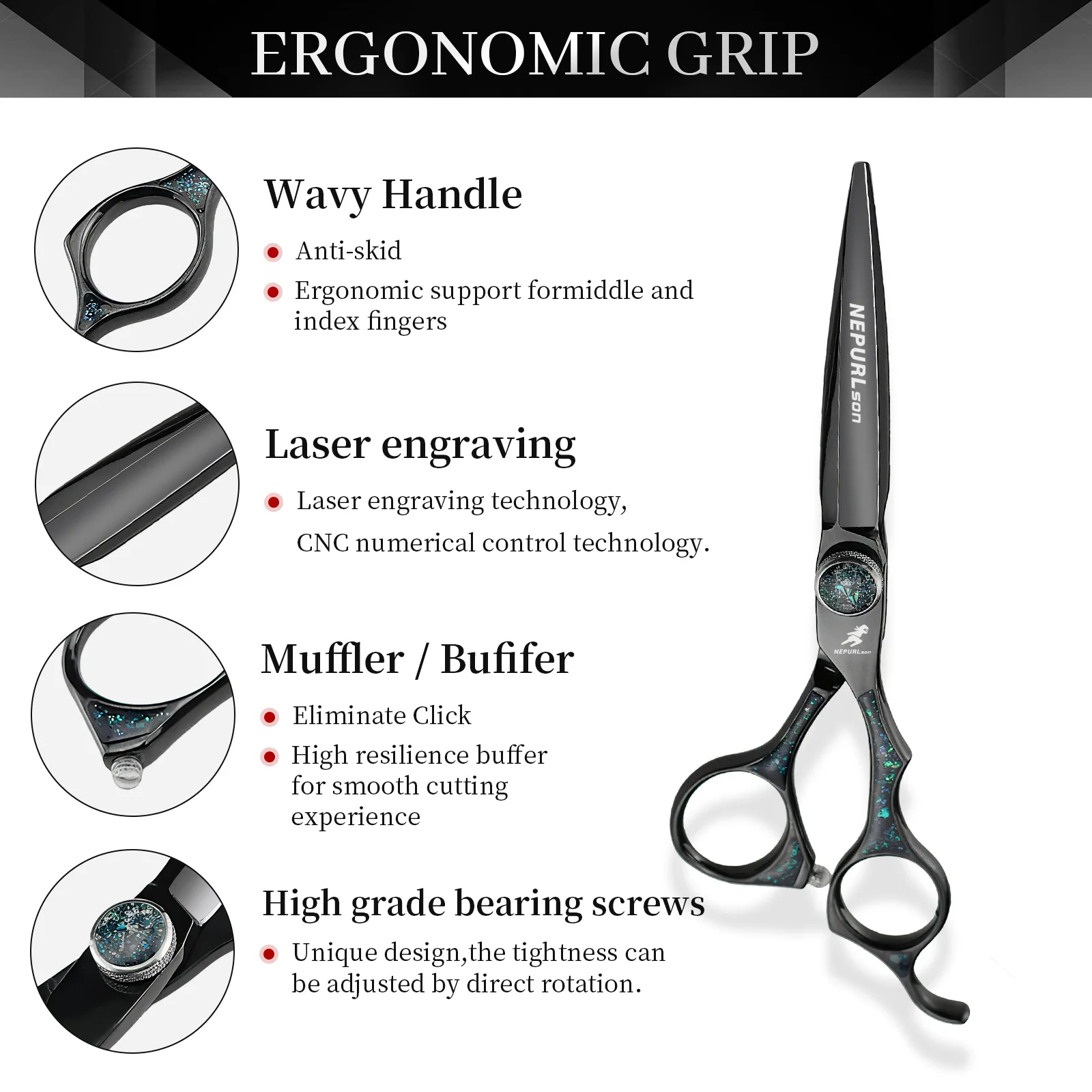 6.0-inch high-quality VG10 steel hair scissors, specially designed for professional hairstylists, suitable for hair styling.