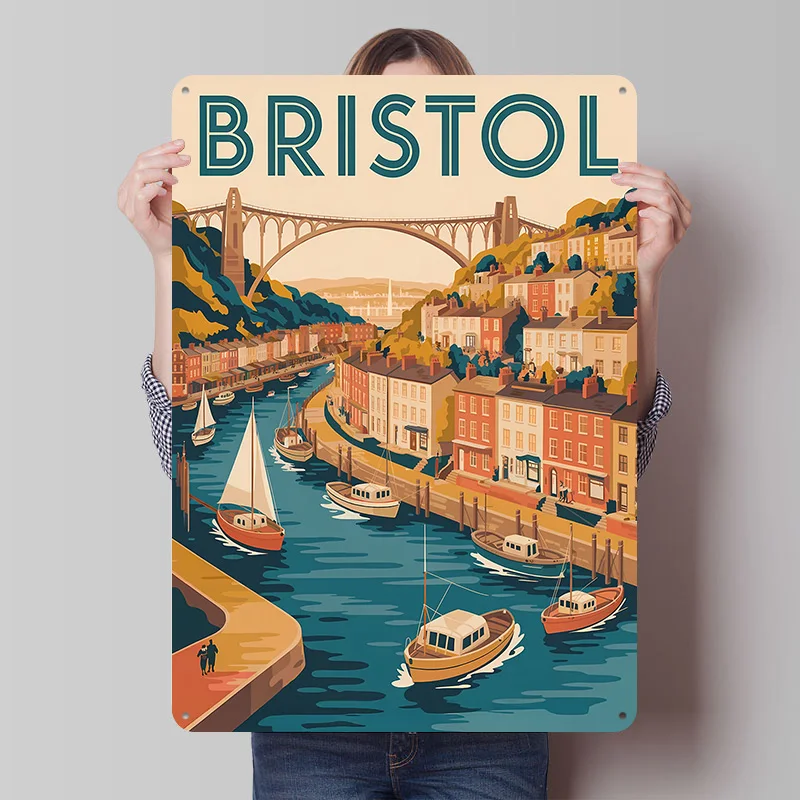 Bristol Cityscape Reiseplakat, individuelle Vintage-Metallschilder, Wandkunst, Retro-Blechschild für Dekoration, Heimdekoration, Accessoires