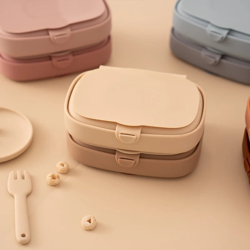 Food Grade Silicone Baby Lunch Box Leak-Proof Toddler Divided Food Container with Lid Bento Box Children Safe Tableware BPA Free