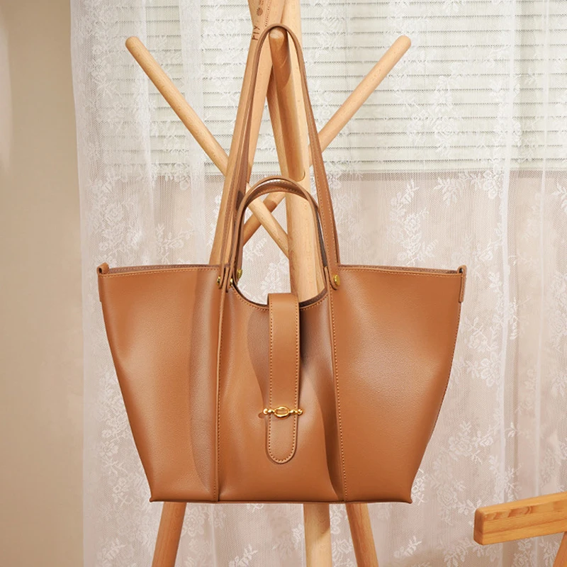 Women\'s Soft Leather Temperament Tote Bag New Fashion Simple Large Capacity Ladies Underarm Bag Retro Premium Shoulder Bag