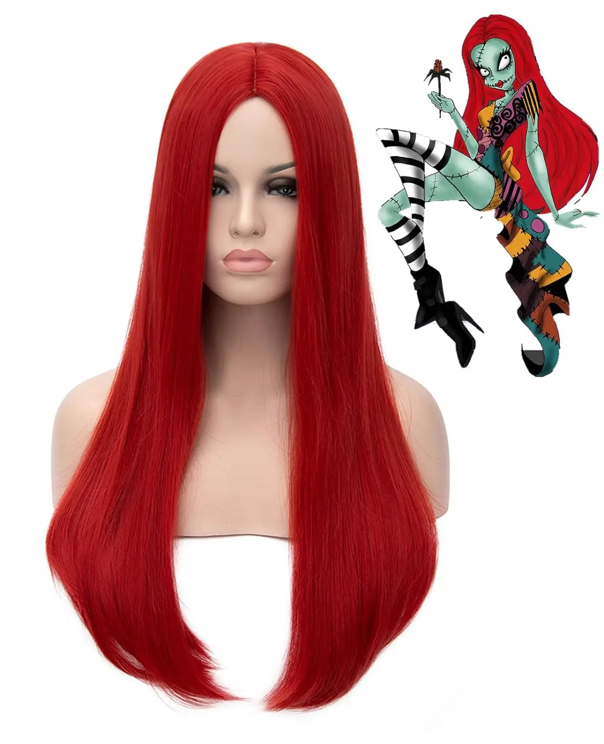 

Long Red Straight Wig Sally Costume Wig 26" Women's Long Straight Middle Part Synthetic Halloween Costume Full Wigs Costume