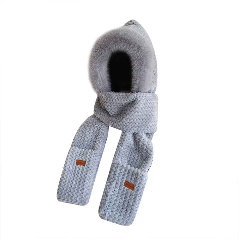 Fashion Winter Women Novelty Beanies Caps Warm Hat Casual Plush Hat Scarf Set Casual Solid Women Caps E1769