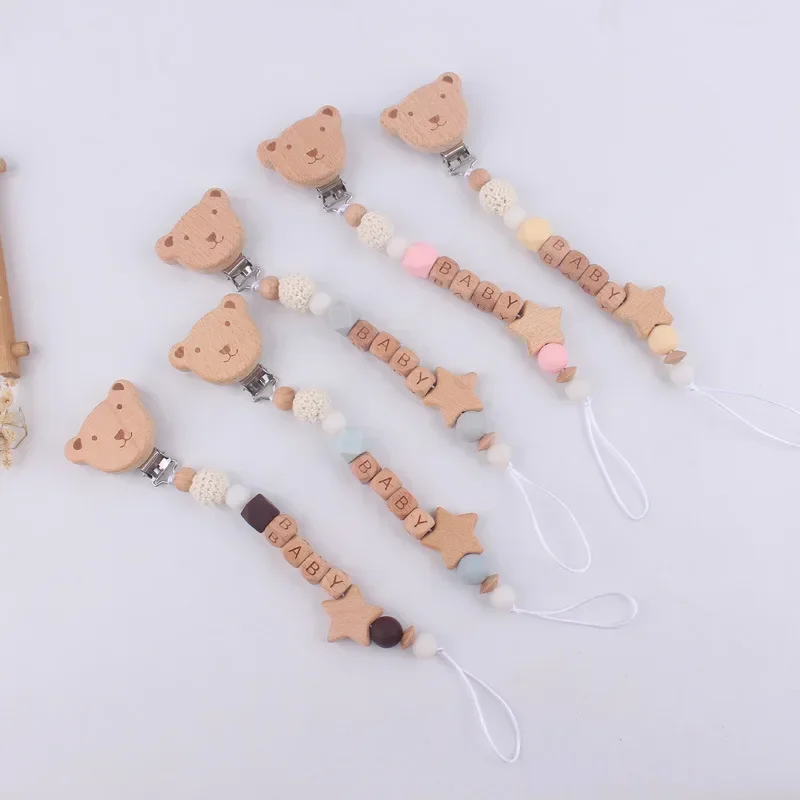 1 Piece Lovely Newborn Pacifier Clips Cute Cartoon Bear Nipple Toys Pacidier Clips Chain for Baby Boy Gir Cute Baby Accessories