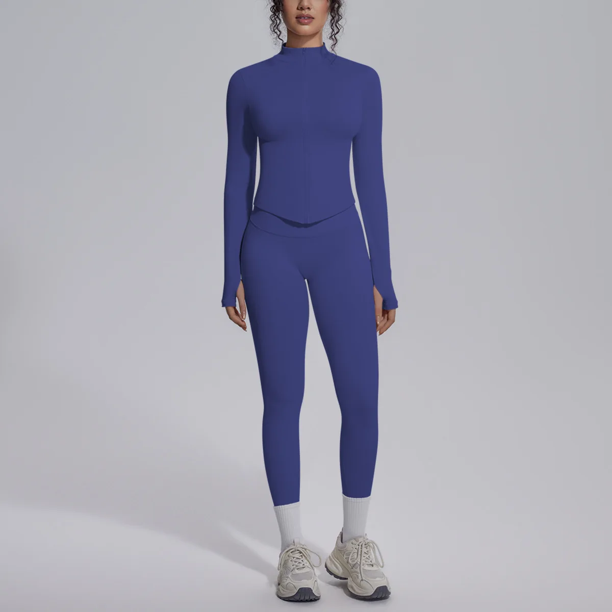 Fitness Suit Women 2Pcs Seamless Yoga Set Zipper Long Sleeve High Waist Leggings Butt Lifting Tummy Control Workout Gym Clothing