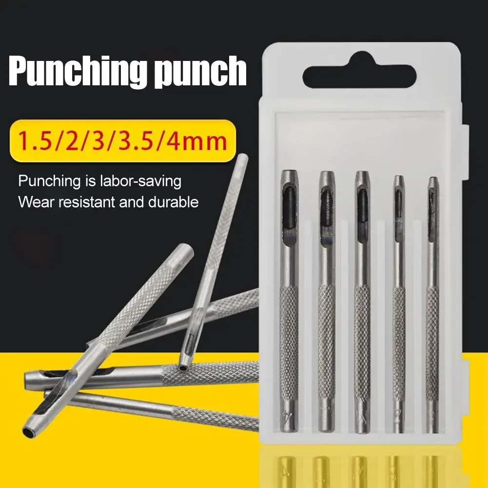 5pcs/set Steel Stitching Punch 1.5mm 2mm 3mm 3.5mm 4mm Round Hole Punch Tools Hollow Cutter for Leather Craft Belt Bag Clothing