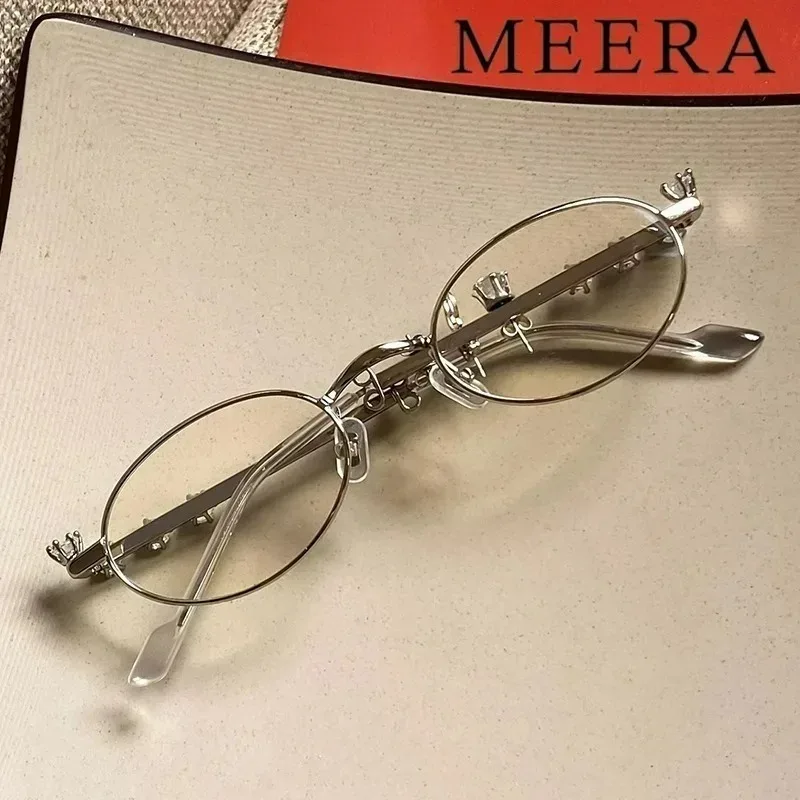 

Korean Rhinestone Oval Frame Glasses for Women Men Metal Blue Light Blocking Glasses Fashion Trendy Reading Retro Y2K Eyeglass