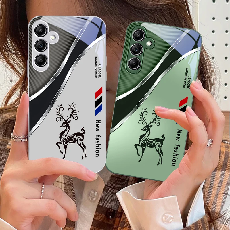 

Gradient Blue Deer Pattern For Samsung Galaxy A14 4G 20 30 52 20S 21S 22 32 33 34 42 50 51 53 54 70 71 72 73 5G Glass Phone Case