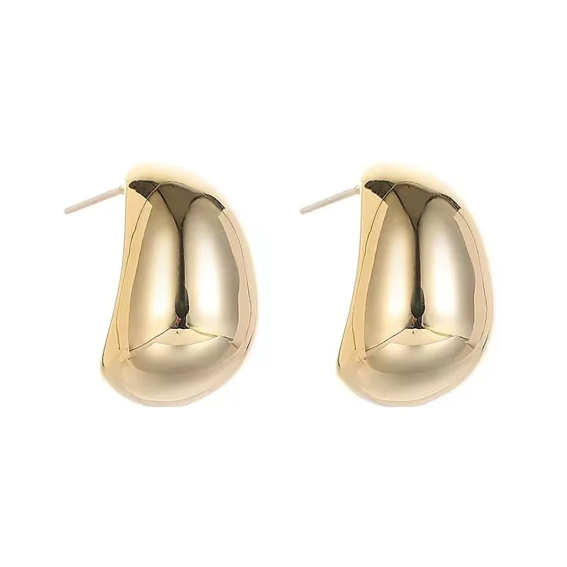 Simple Pea Shaped Copper Alloy Gold Color Drop Earrings For Woman 2023 Korean Fashion Jewelry Goth Party Girls Unusual Accessory