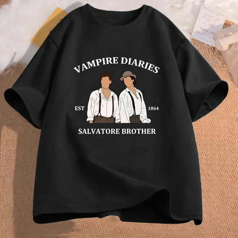 The Vampire Diaries T-shirts for Women Mystic Falls Virginia Salvatore Brother 1864 T Shirt Fall Damon Women Clothing Streetwear