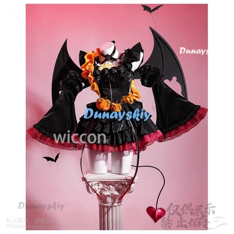 코스프레 애니메이션 게임 프로젝트 세카이 코스프레 테토 VTuber 코스튬 드레스 로리타 다크 리틀 데빌 윙 레드 가발 할로윈 소품 커스텀