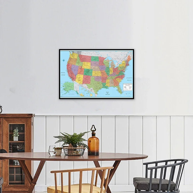 The United State Map In English Wall Art Poster Non-woven Canvas Painting Unframed Prints Home Decor Office Supplies 59*42cm