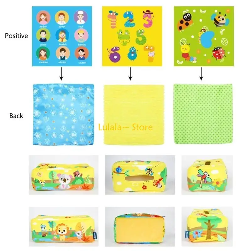 

Y4QA Tissue Box Babies Sensory Toy with Crinkle Paper & Rainbow Scarves