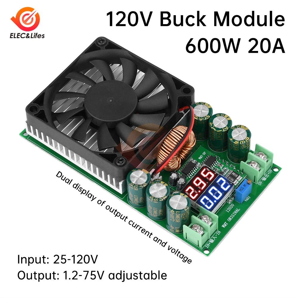 25-120V to 1.2-75V 600W Adjustable Step Down Buck Converter Power Supply Voltage Regulator Module with voltage current display