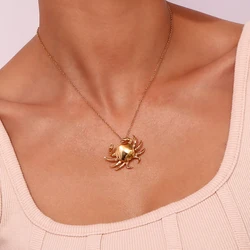 Little Crab Pendant Necklace Cute Tarnish Free 18K Gold Plated Decoration Silver Color 316L Stainless Steel Jewelry