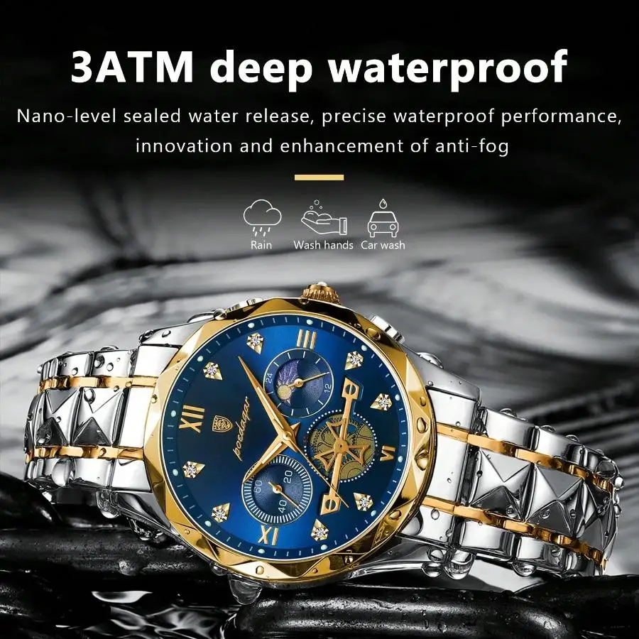 POEDAGAR Luxury Man Wristwatch Waterproof Luminous Chronograph Watch For Men Stainless Steel Men's Quartz Watches