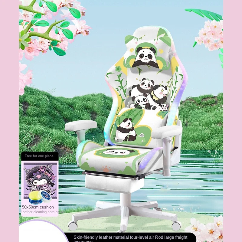 Silla de Gaming con diseño de Panda para niña, sillón de ordenador con elevación y rotación profesional, con luz de aprendizaje, reclinable, a la