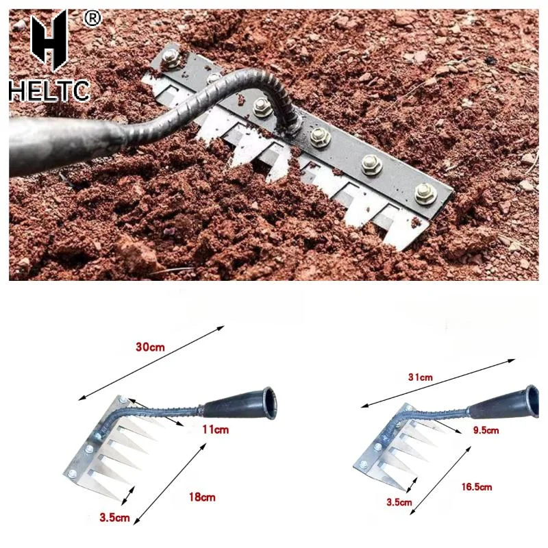 5/6 Teeth Iron Gardening Hoe Weeding Rake Farm Tool Grasping Raking Loosening Soil Nail Rake Tool Artifact Harrow Farm Tool