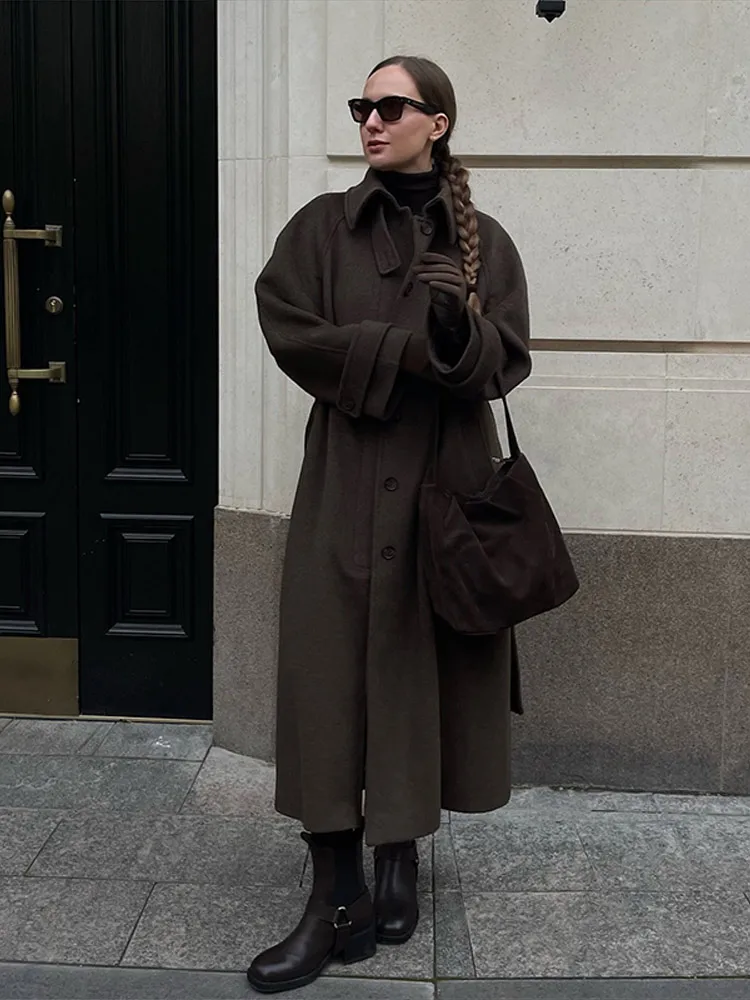 

Fashion Faux Fur Long Jackets Women Lapel Single Breasted Belt Thicken Coats 2025 Autumn Winter Female Solid Warm Streetwear