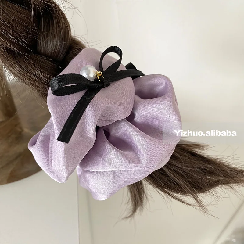 Accesorios para el cabello Y2k para niñas y mujeres, gomas para el pelo moradas con perlas, lazos para el cabello para moño