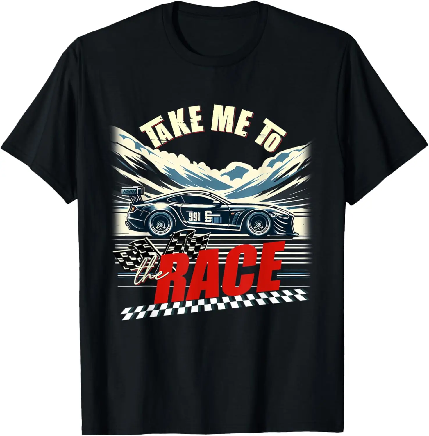 

Dirt Track Racing Take Me to The Races Checkerboard Flag T-Shirt