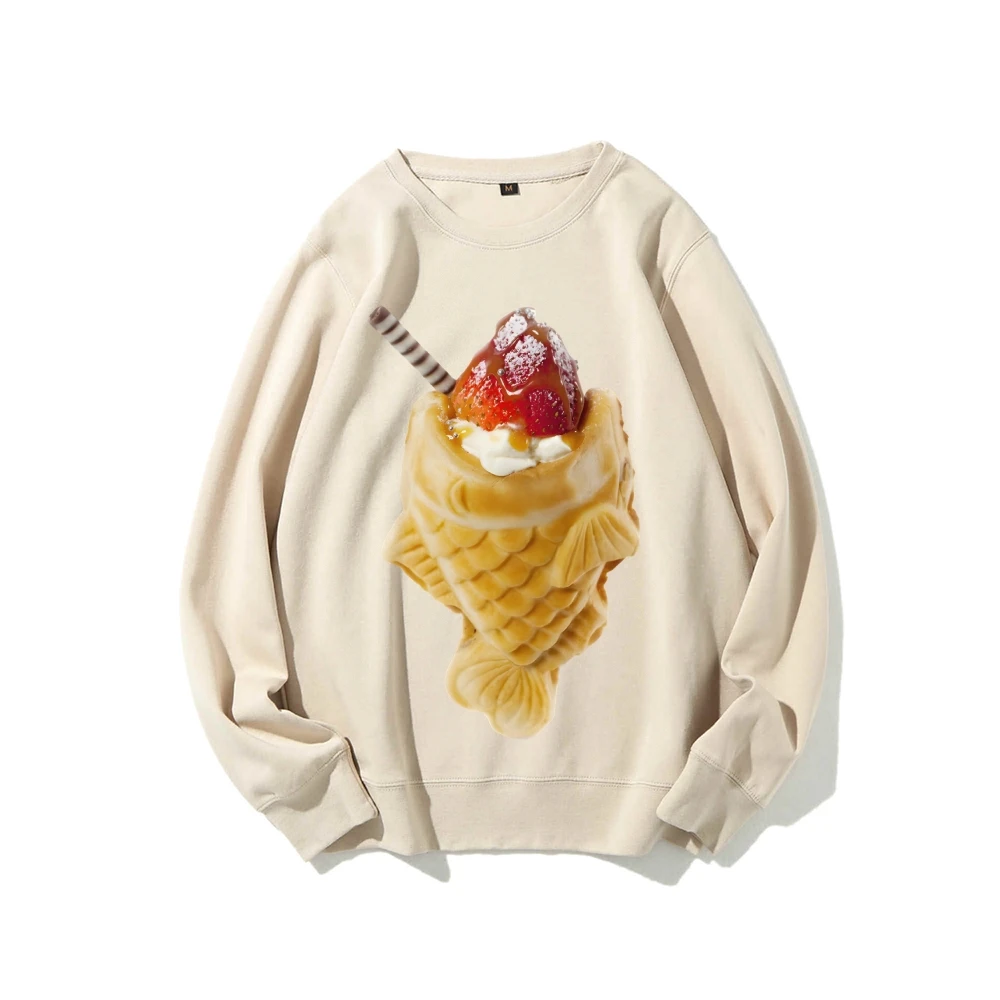 

Taiyaki with Ice Cream Print Japanese-Inspired and Sweet Y2K Graphic Sweatshirt Soft Fabric for Dessert-Themed Casual Looks