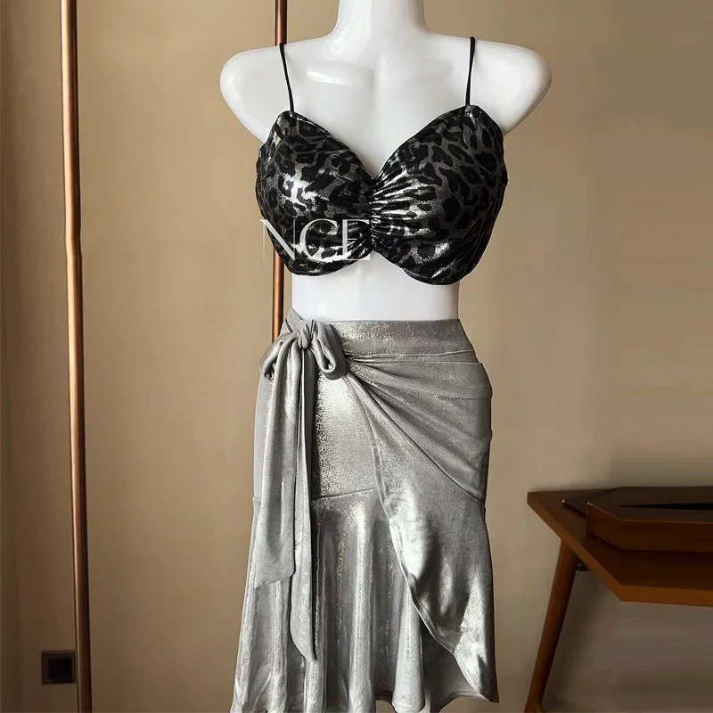 Dames Rumba Latin Dans Kleding Sexy Luipaard Top Tie-up Rok Volwassenen Chacha Latin Danswedstrijd Kostuum Past SL12930