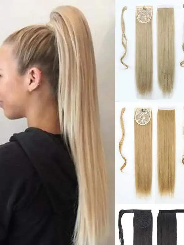 アズクイーン合成ロングストレート巻き付けクリップ式テールヘアエクステンション高品質中国メーカーノーブランド登録なし