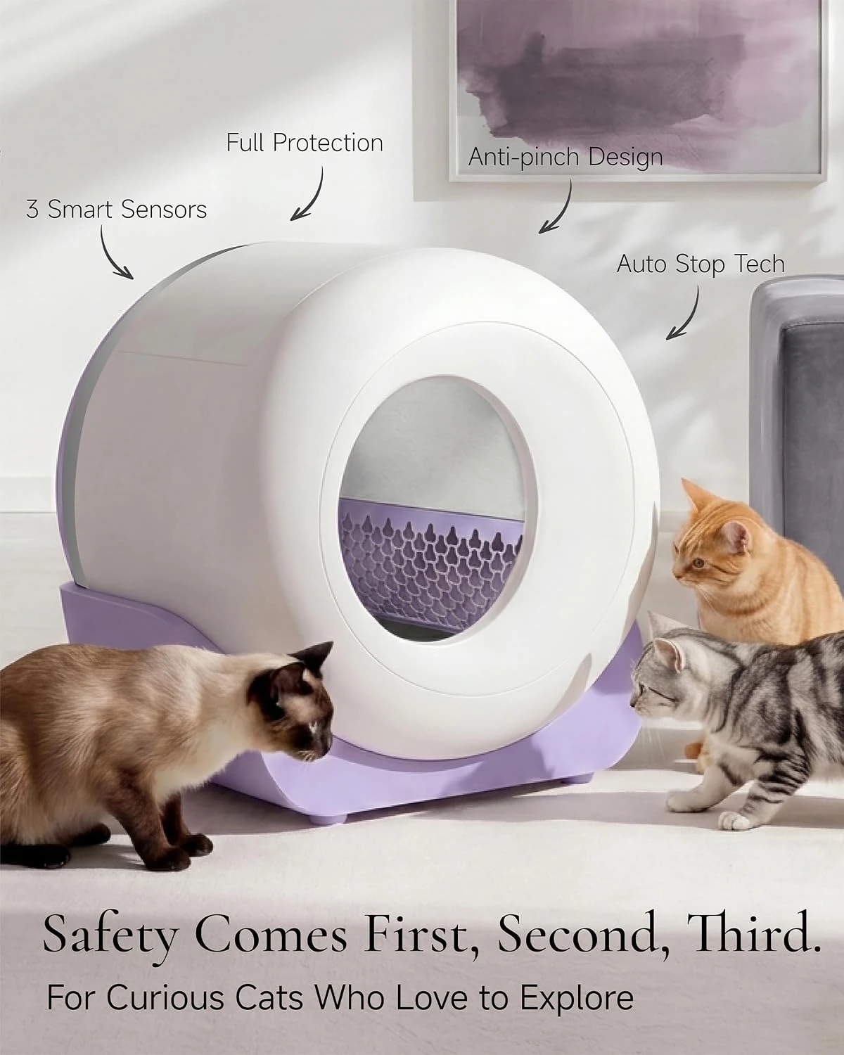 Automatic Litter Box Self Cleaning, Smart Litter Box, Lilac, Customized