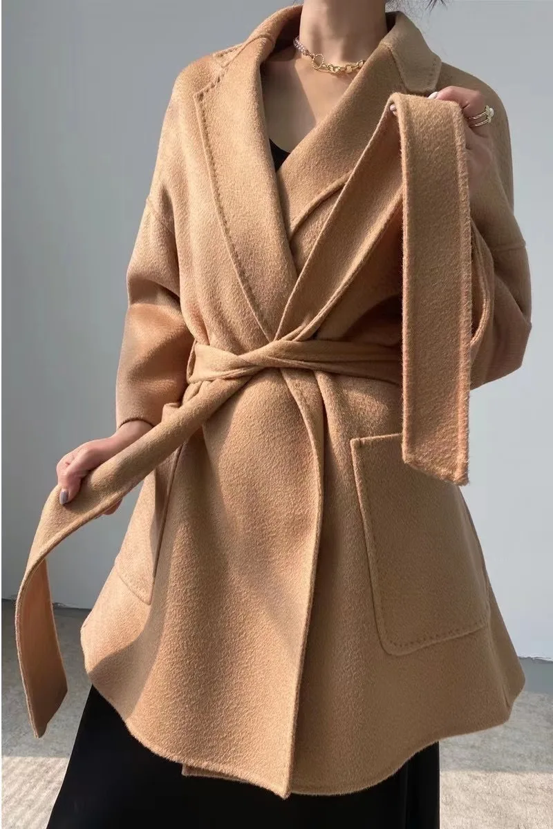 NONE 2024 Winter Casual Einstellbare Taille Wolle Mantel Frauen Wasser Wellen Woolen Mantel Jacken weibliche Neue Herbst Kamel Mantel Pendeln 9