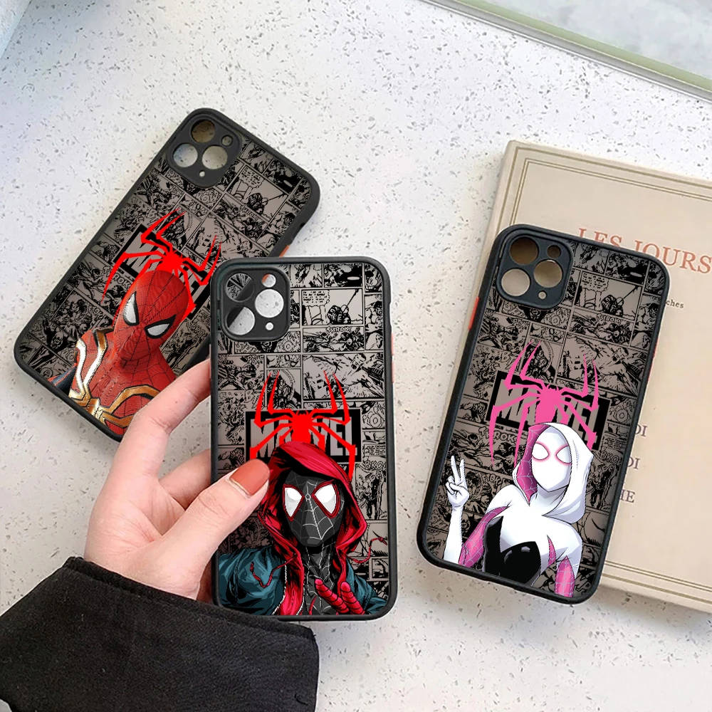 

Spiderman Miles Morales Gwen Matte Case For iPhone 17E 17 16 16E 15 14 13 12 11 Pro Max 17 Air 7 8 Plus XR X Marvel Comics Cover