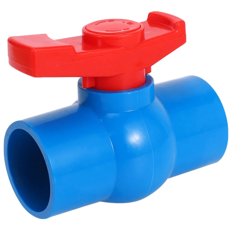 40mm x 40mm Slip Full Port Red Handle Lever U-PVC Ball Valve Blue-A27I