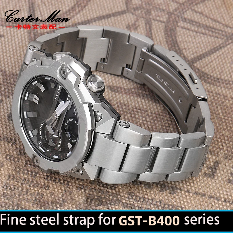 Solid core fine steel watch strap for CASIO G-Shock steel heart  GST-B400 convex steel belt accessories men's wristband bracelet