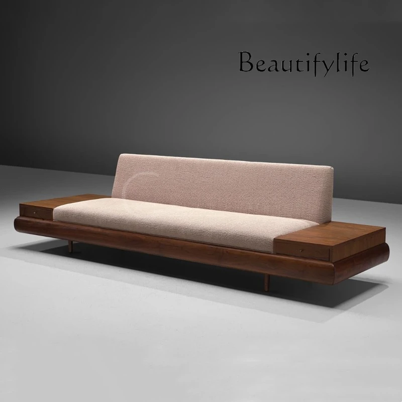 One-Line Straight Double Three-Seat Solid Wood Sofa Light Luxury Elegant Hotel Club Leather Fabric Sofa