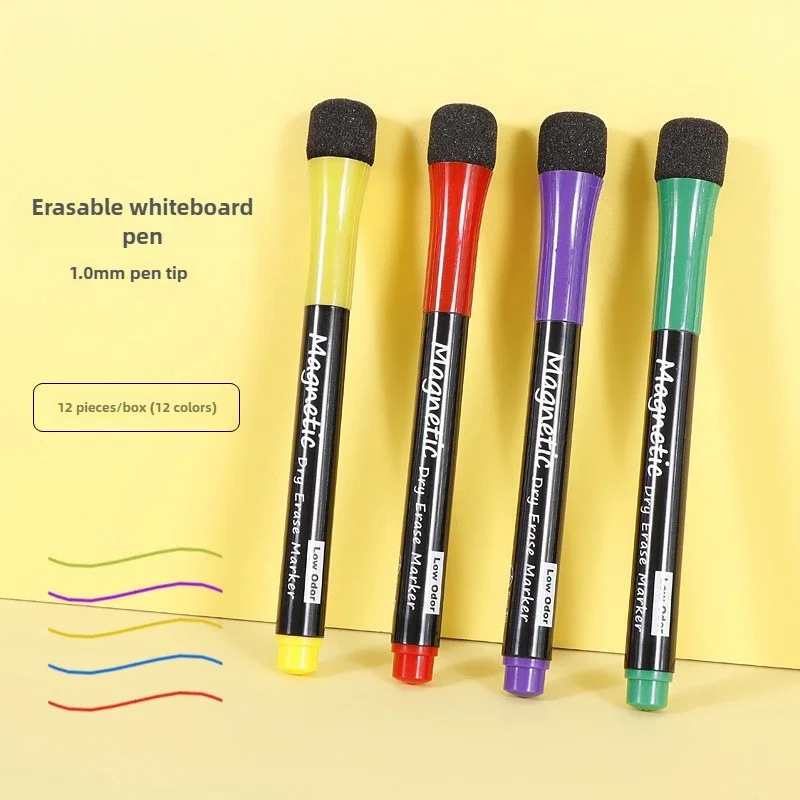 12pcs colored pen with eraser whiteboard, easy to erase big head marker pen for writing, cross-border popular product