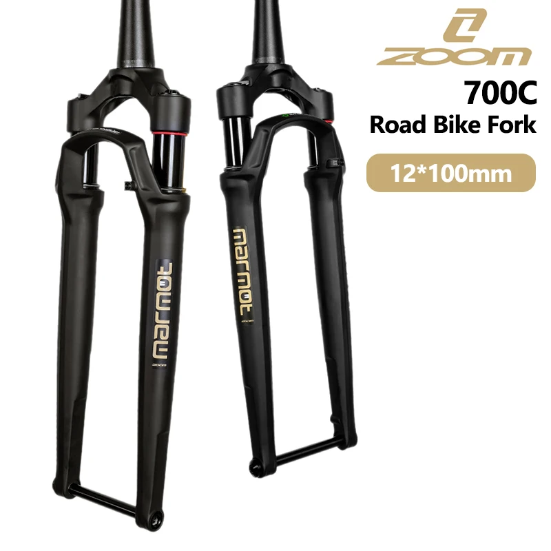 ZOOM Tapered Racing Bicycle Front Fork 50mm Travel 700C Disc Brake Alloy Air Suspension Gavel Road Bike Fork