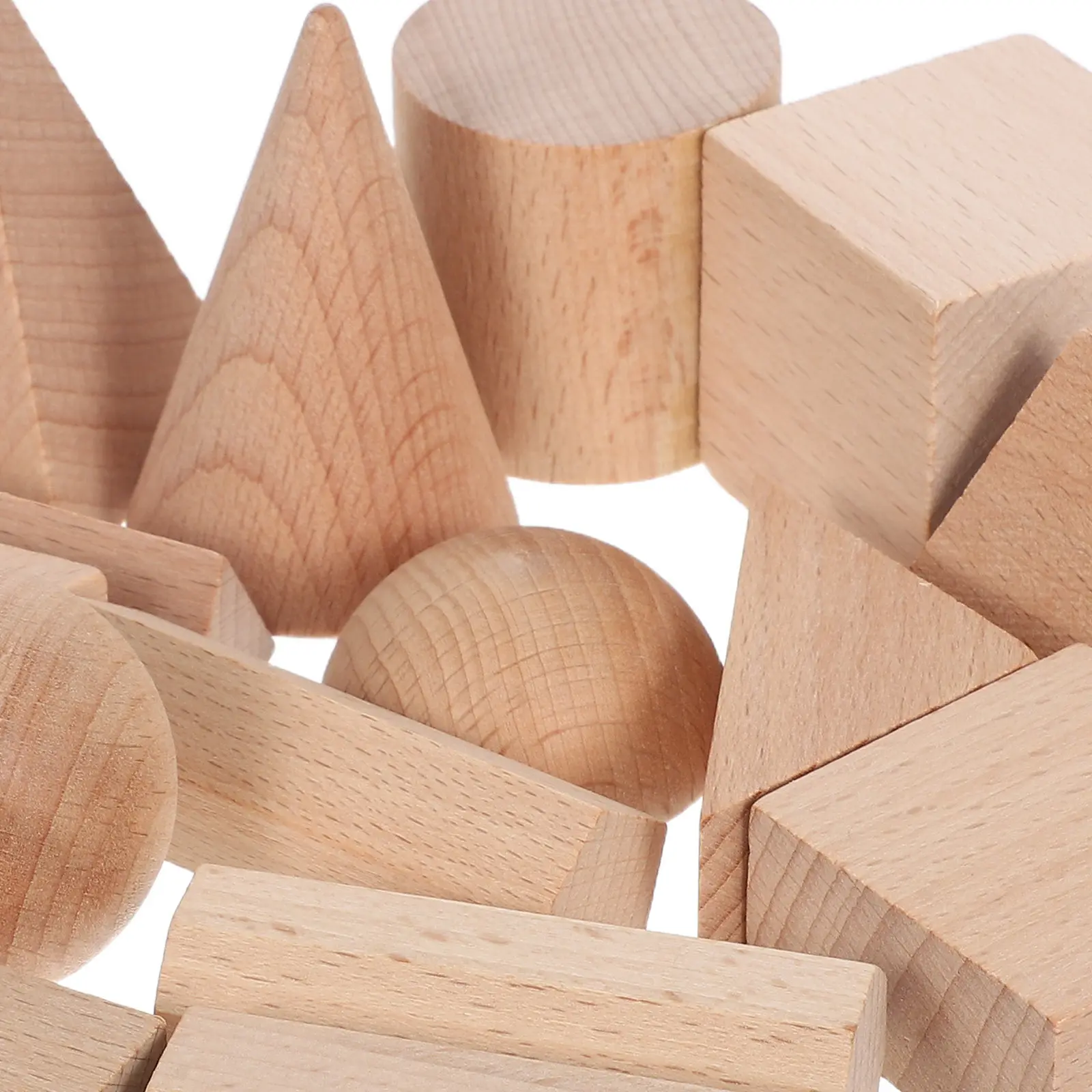 15Pcs Natural Wood Geometric Solid Blocks Early Education Preschool Math Learning Stacking Sorting Cube Montessori Construction
