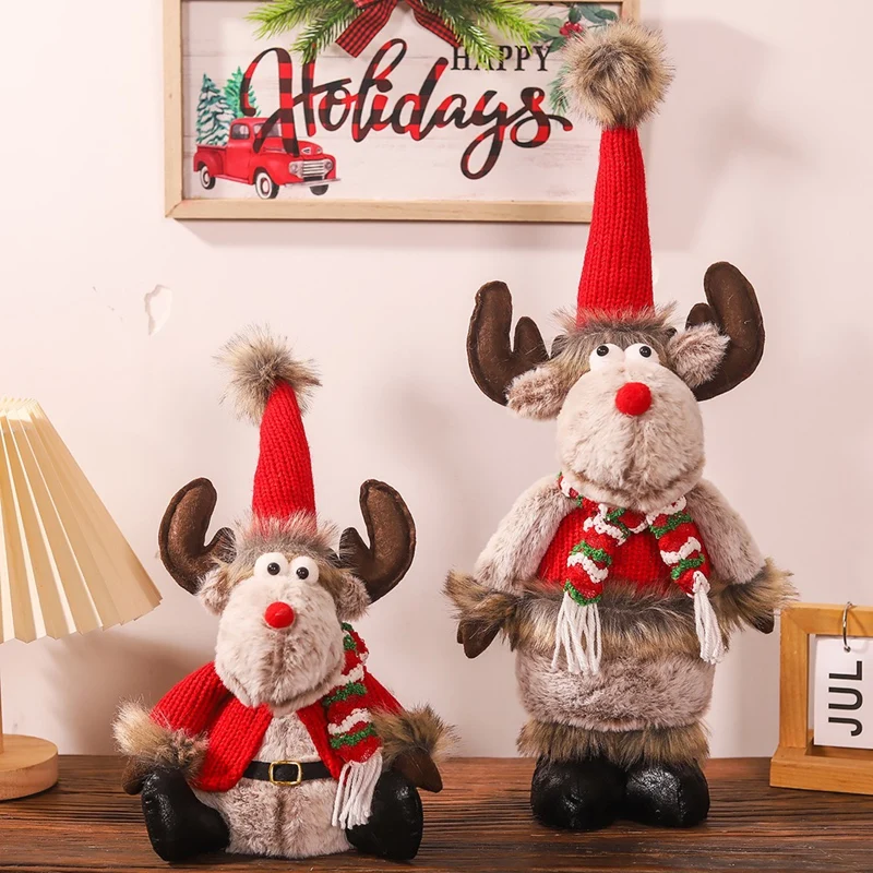 Muñeca de Navidad retráctil para decoración del hogar, ciervo, accesorios de ventana, interior, vacaciones