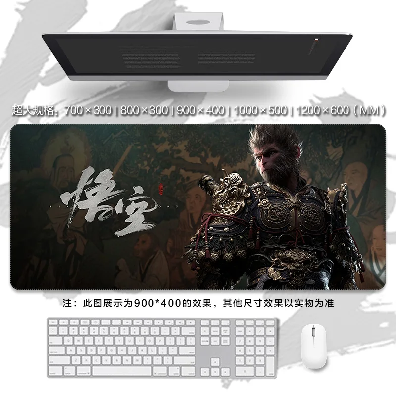 For Black Myth Wukong Super Large Mousepad 900x400x4mm Anti-Slip Raven68 Mechanical Keyboard Natural Rubber Thicken Mouse Pads