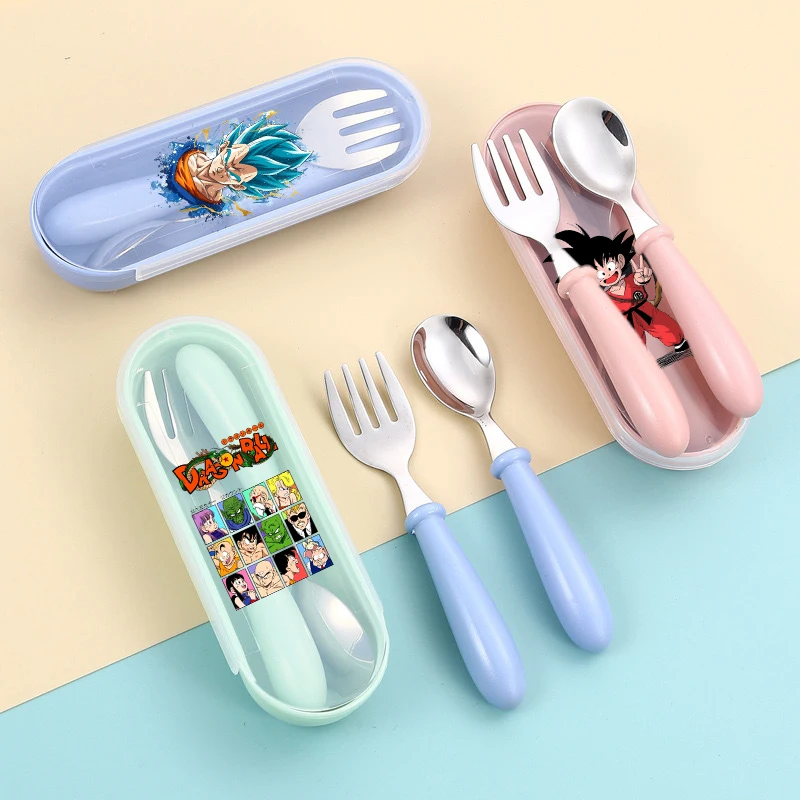 

3pcs Dragon Ball Spoon Forks Box Stainless Steel Cutlery Set with Storage Case Portable Feeding Utensils Spoons Baby Tableware
