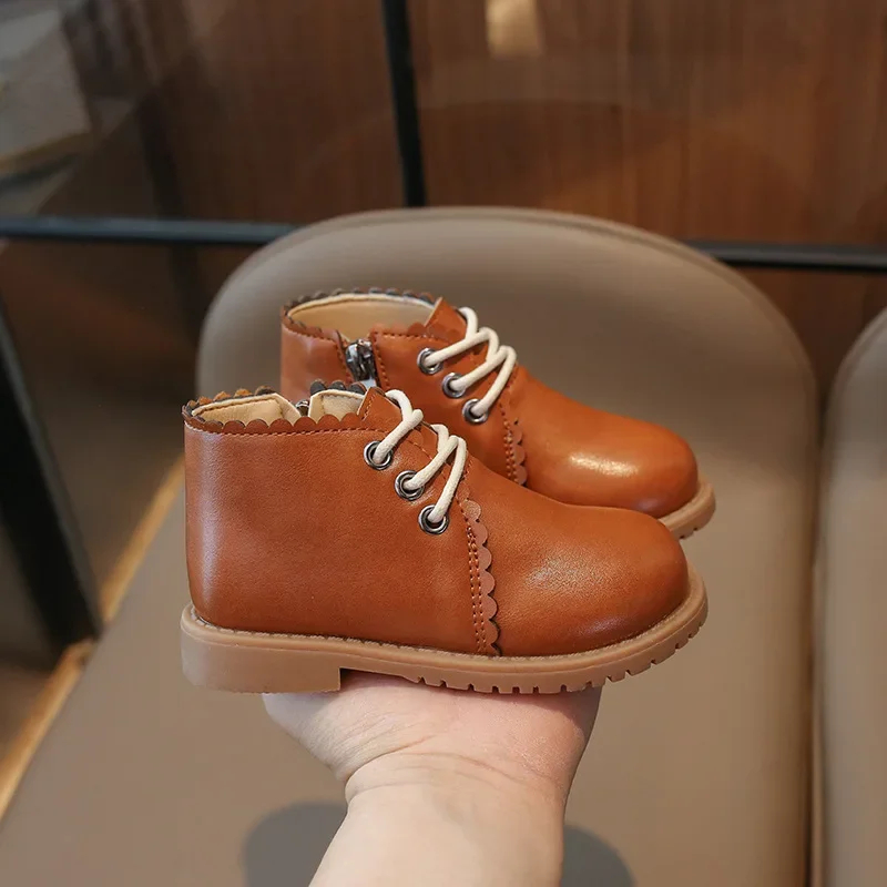 Mädchen Lederstiefel Frühling Herbst Kinder Stiefeletten für Mädchen Schnür seite Reiß verschluss Gummistiefel Größe 21-30