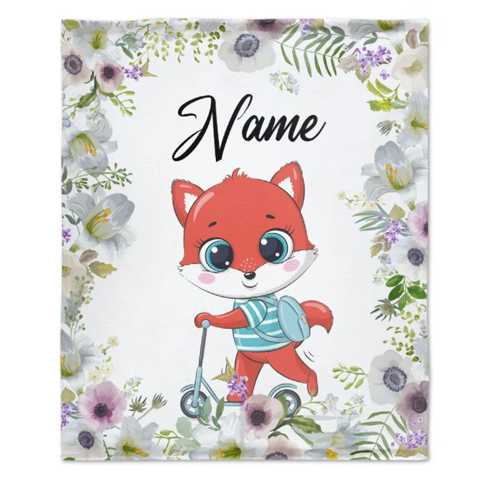 HX Kids Blanket DIY Name Animal Fox Floral Car 3D Printed Flannel Baby Throw Blankets for Beds Bebe Plush Quilts 220x150cm