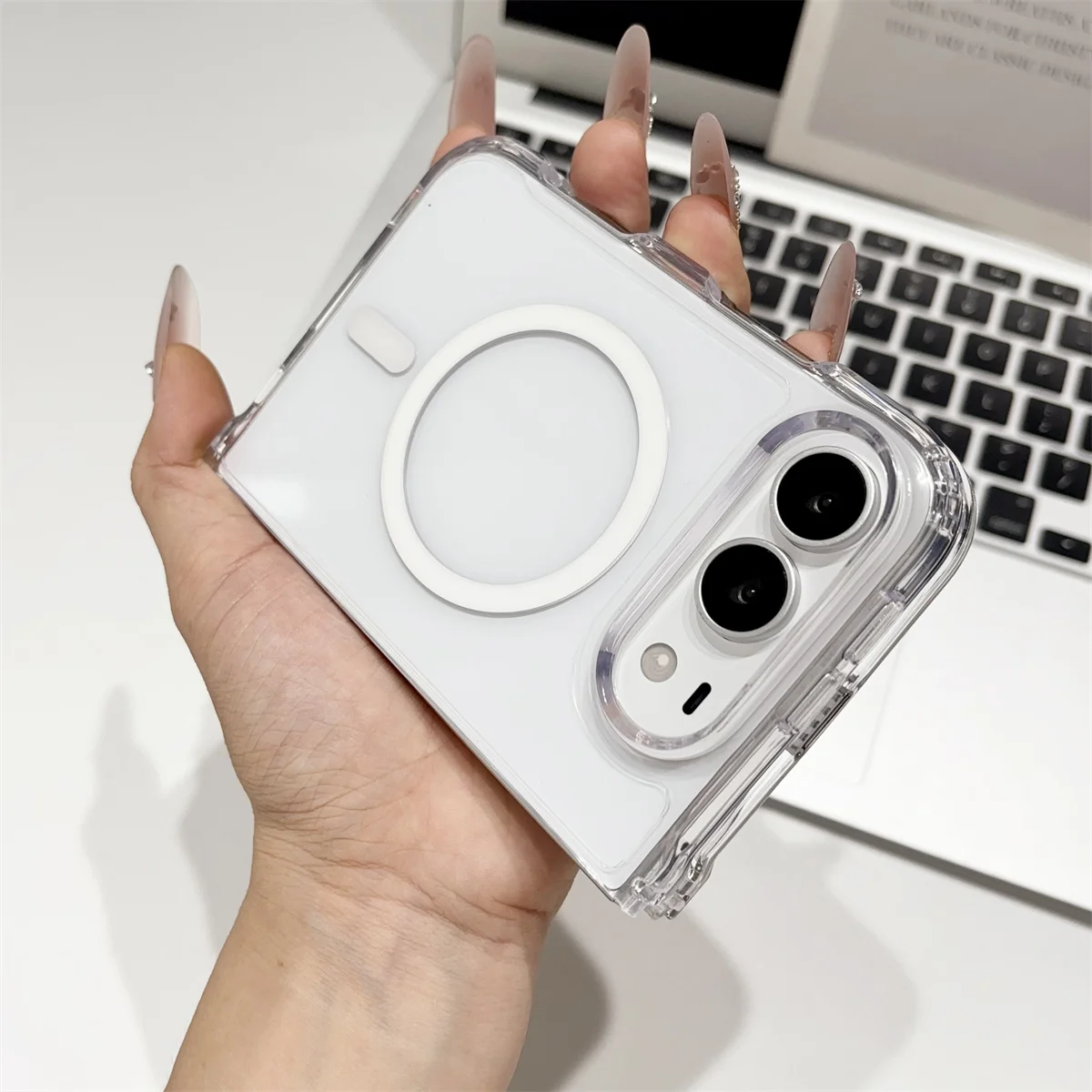 Funda con carga inalámbrica magnética Magsafe para Apple iPhone Duo, transparente, de cristal, resistente a golpes.