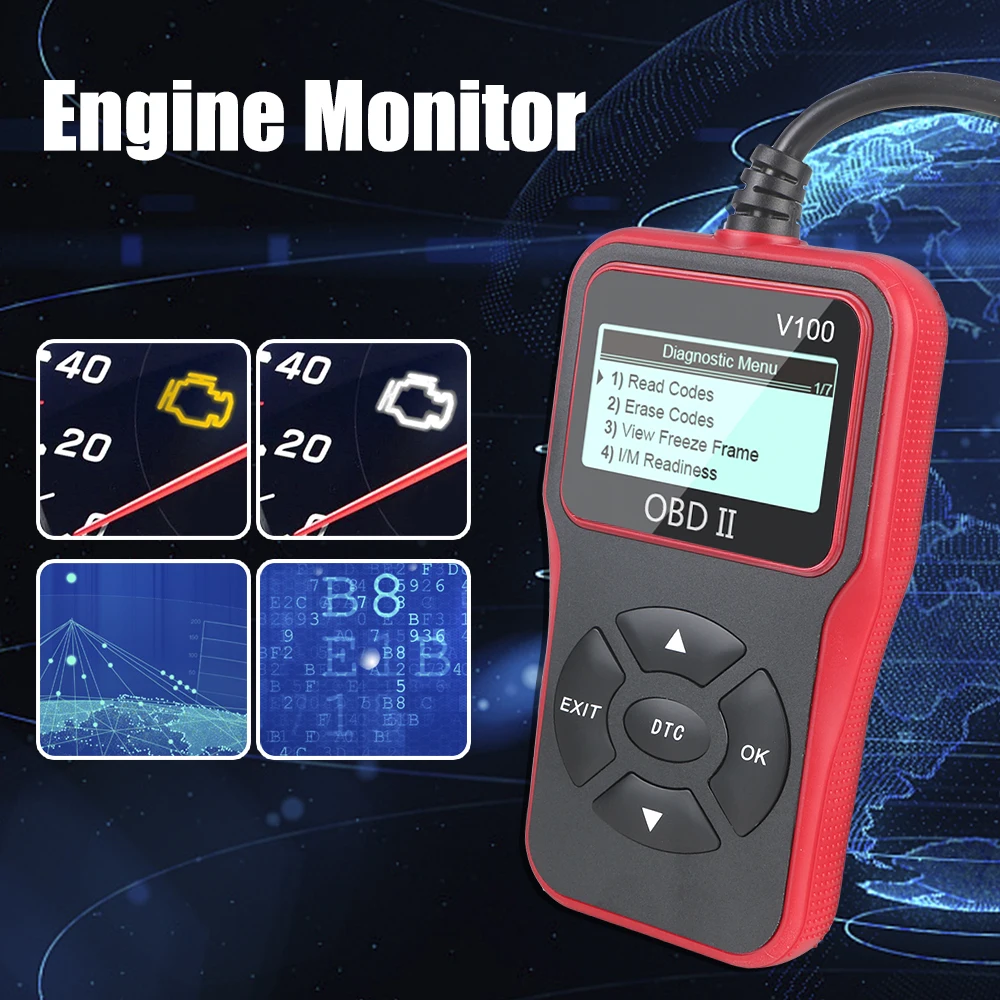 Digital Display OBD 2 Scanner V100 OBDII EOBD Car Diagnostic Tools OBD2 Code Reader Universal