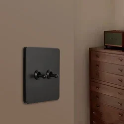 Black Vintage Toggle EU FR Lamp Switch Socket,Retro Brass Lever Light Switch Univeral Stainless Steel Dual Wall Socket With USB