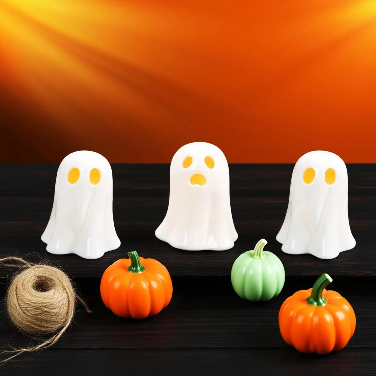 Halloween Figurines Lighted Ghost Decor Halloween Figurine 3 Pieces Cute Miniature Collectible Ornaments For Haunted House