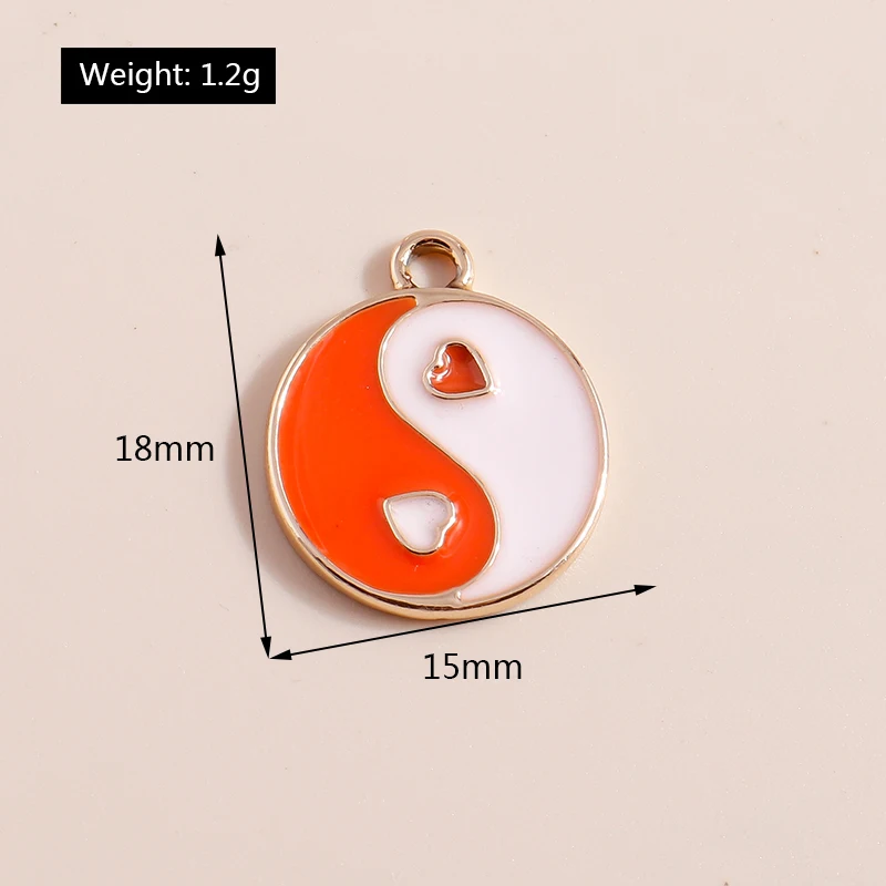 10 Stück gemischte, niedliche Emaille-Anhänger in Form von Tai-Chi-Blumen und Herzen für die Schmuckherstellung, Ohrringe, Halsketten, Armbänder, DIY-Bastelarbeiten und Accessoires. – Detail 5