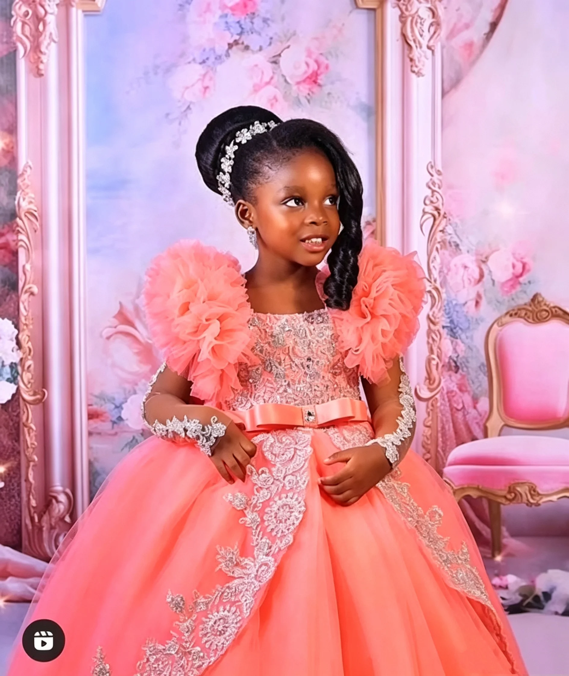 Peach Pink Little Baby Girls Birthday Party Dresses Lace Appliqued Flower Girl Dresses Kids Ball Gown Dress for Photo Shoot image 2