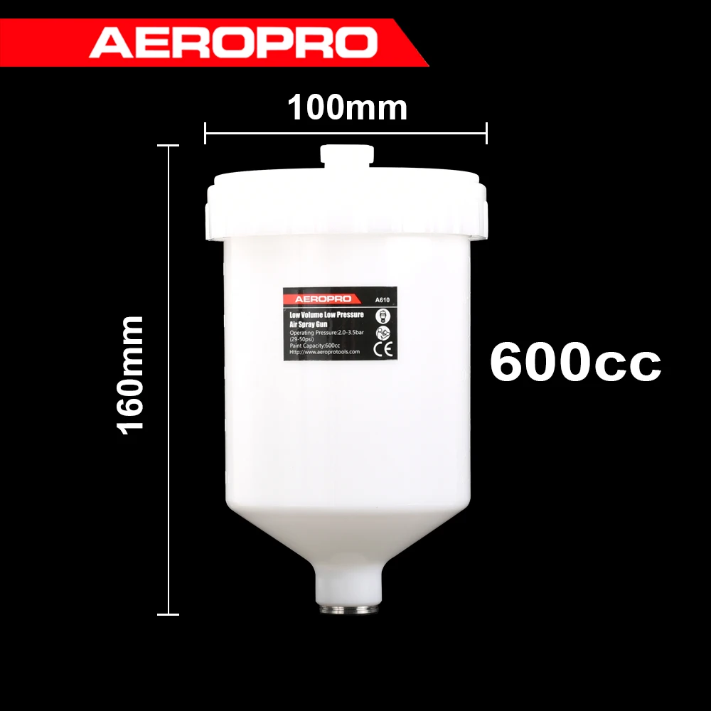 

AEROPRO A610 600cc High Capacity Pressure Feed Cup Long Lasting Chrome Plating Professional Use For A610 Material Pot Replace